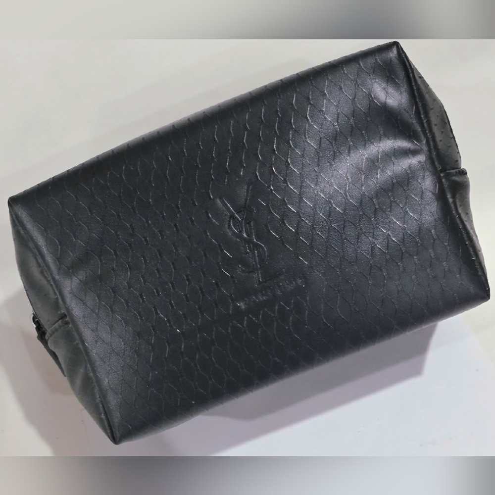 YSL Parfums Black Designer Pouch – Luxury Cosmetic Travel Bag - Unisex Accessory